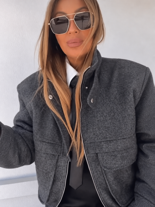 EMO Oversized Herringbone Jacket Grey