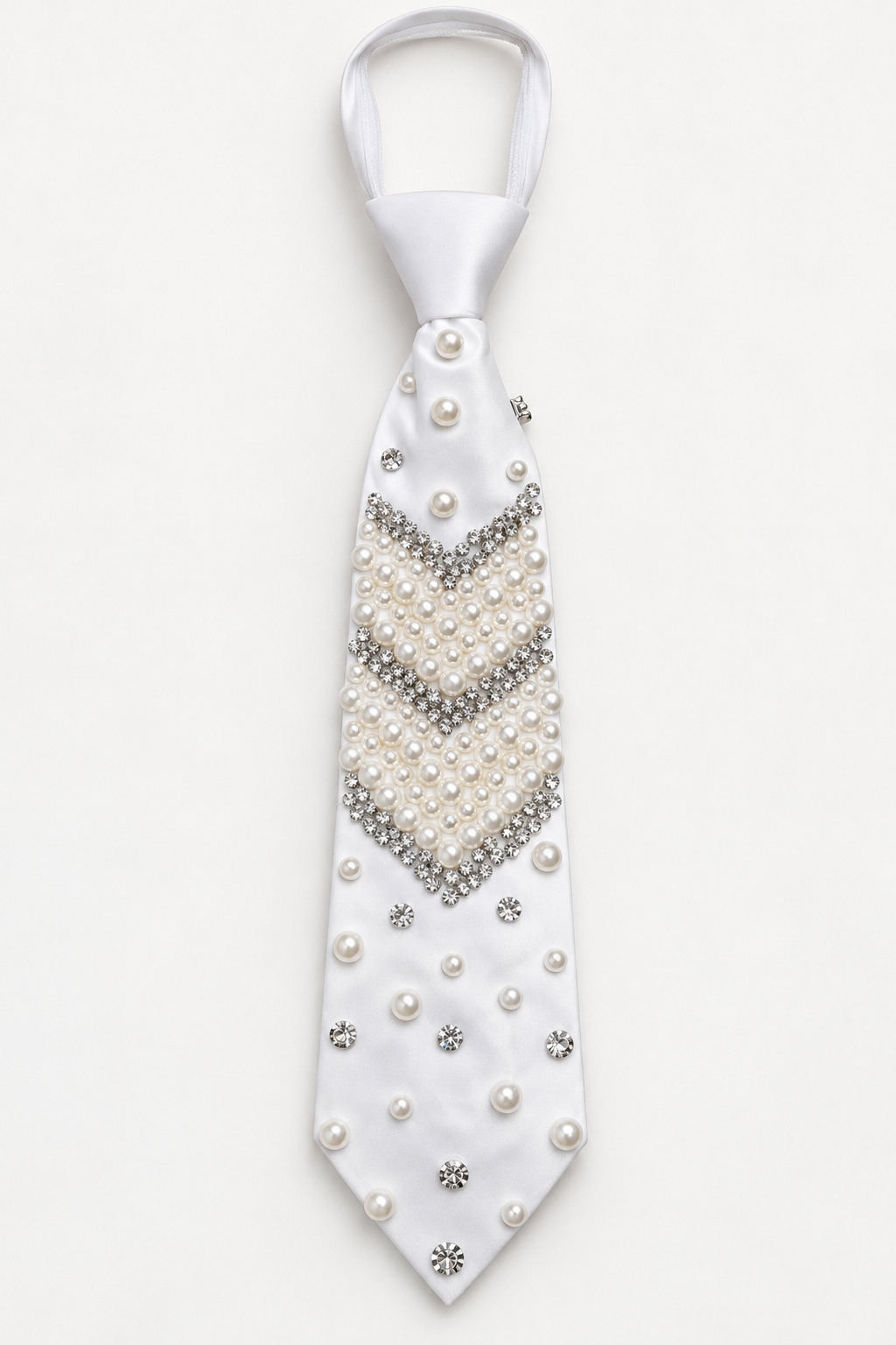 BASTET Handmade 100% Silk Pearl & Crystal Embellished Tie Black - Image 2