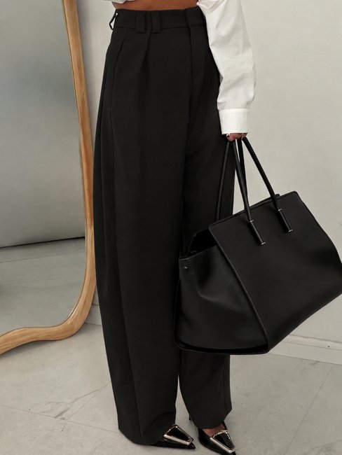 Emo Elegant Tapered Trousers with Side Pleats Black