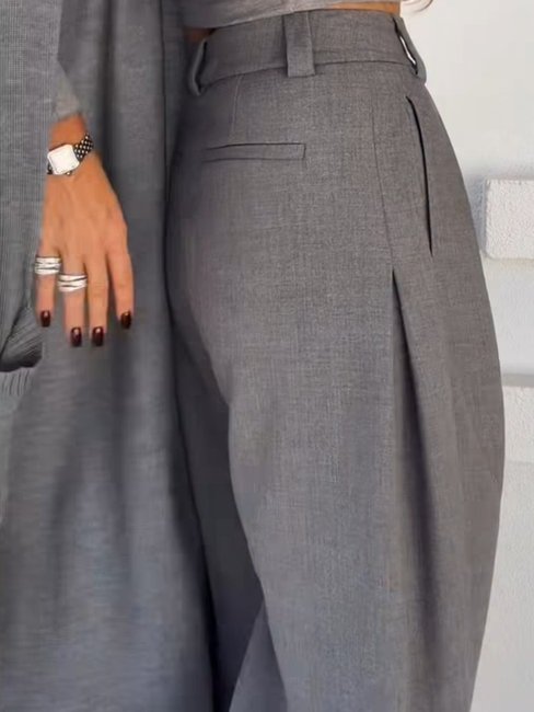 Emo Elegant Tapered Trousers with Side Pleats Light Grey