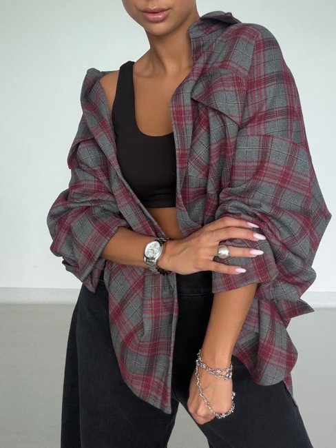 Emo Relaxed Fit Checked Shirt Grey Burgundy