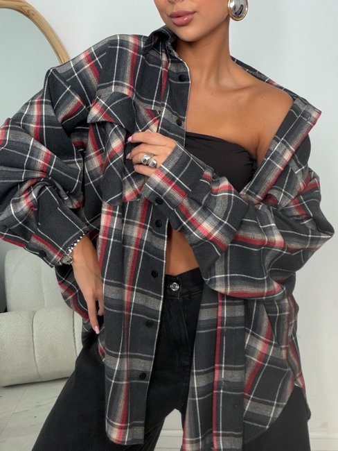 Emo Relaxed Fit Checked Shirt Red Grey